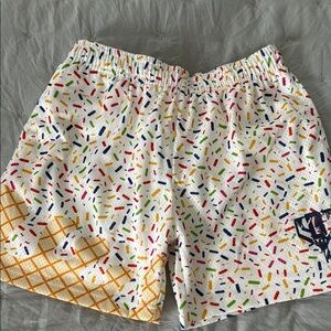 White and Red Ice Cream Pattern Shorts